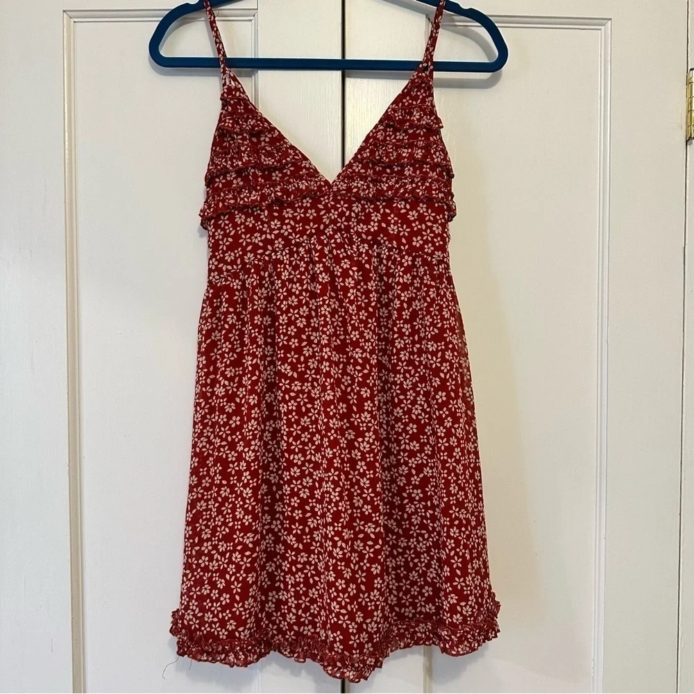 TRIXXI Red Floral Ruffle Hem Babydoll Mini Dress - Picture 3 of 8